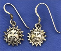925 Sterling Silver Earrings Sun Faces Vintage