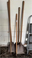 Lot of Shovels Rakes and Hoes