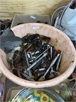 assorted tools including sockets and ratchets