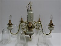 Brass and Porcelain Chandelier