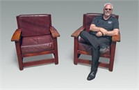 PR. MISSION OAK STYLE CHAIRS W/ LEATHER CUSHIONS