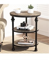 3 tier round end table with wood grain finish
