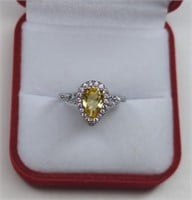 Sterling Yellow Sapphire Pear Cut Ring. Ring is
