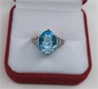 Sterling Blue Topaz Oval Cut Ring.  Ring is size