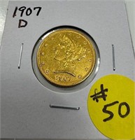1907-D $5 GOLD Liberty - BU