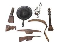 Cow Bells, Cast Iron Griddle, Metal Trap, Pick Axe