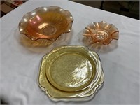 3 carnival glass dishes