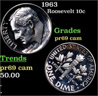 Proof 1963 Roosevelt Dime 10c Grades GEM++ Proof C