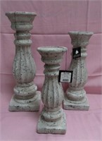 3 GREY CANDLE HOLDERS