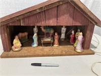 Wooden Barn, Ceramic Nativity Scene 24x14x13