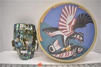 Abalone mask and Haida theme drum