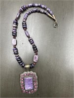 CHUNKY STERLING AMETYST NECKLACE W/ LARGE PENDANT