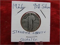 1926 90% silver standing liberty quarter dollar.