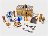 Vintage jewelry Box, Compacts, Thimbles & More