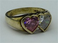 Sterling Silver Ladies Ring with Two Hearts