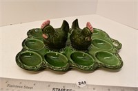 Deviled Egg Plate with Rooster and Hen salt and