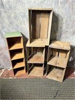 Lot of 3 Wooden Crates and Pidgeon Hole Shelf