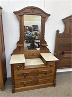 Antique Eastlake walnut dresser with marble top