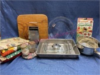 Kitchen items (Pyrex-cutting board-food mill-etc)
