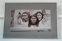 Framed Indigenous print signed 26.5" X 18.25"