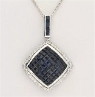 4.20 Ct Sapphire Diamond Halo Necklace 14 Kt