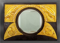 Eclectic Iron and Hammered Gilt Metal Wall Mirror