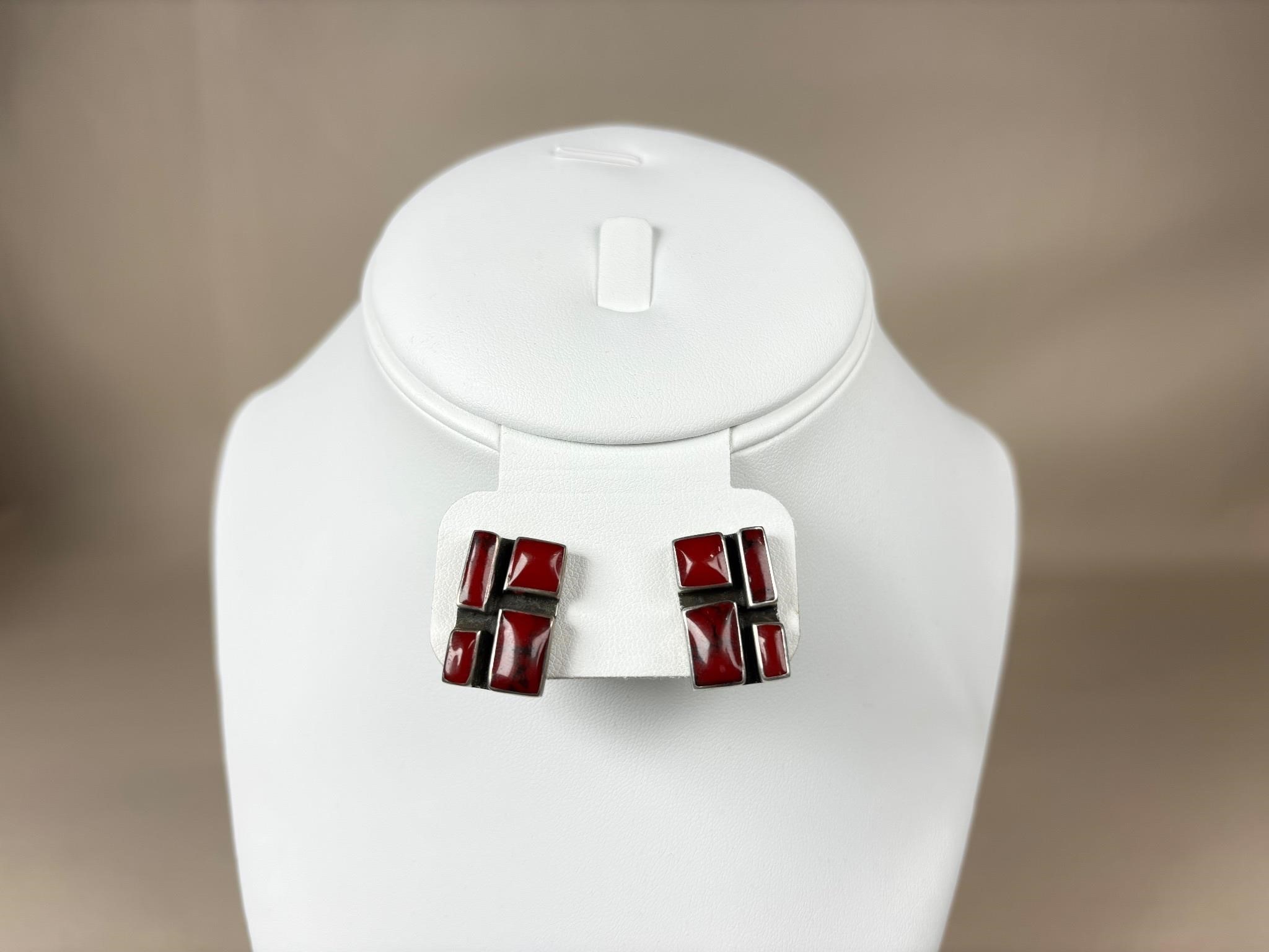 Hallmarked 925 Red Stone Pierced Earrings