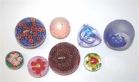 Group eight various decorated glass paperweights