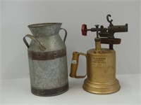 "BUTLER-MEAFORD" BRASS BLOW TORCH & TIN PLANTER