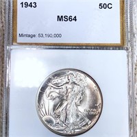 1943 Walking Half Dollar PCI - MS64