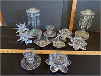 Crystal glass and two plastic candleholders