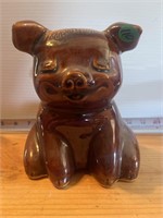 Hull  USA pottery drip glaze piggy bank with cork