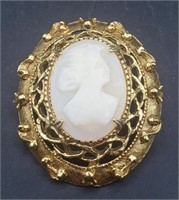 Signed Florenza Cameo Brooch Pin
