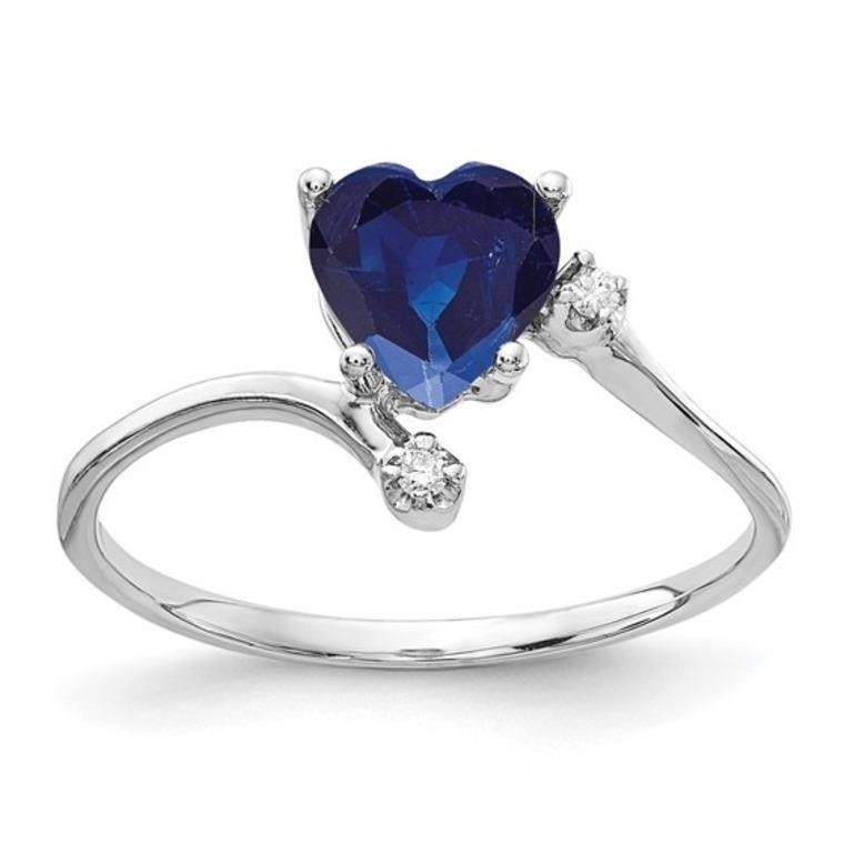 14k White Gold 6mm Heart Sapphire Diamond Ring