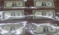 Lot of 6 Silver Certificate $1 Notes