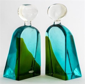Luciano Gaspari Blue and Green Glass Bookends, 2