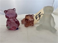 3 Bear Figurines-2 Are Fenton Glass