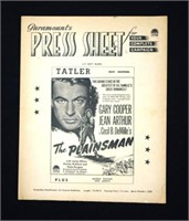 Original rare "The Plainsman" press sheet