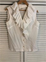 VINTAGE POLYESTER WHITE RUFFLE TANK TOP SIZE 34