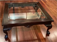 40" square glass top clawfoot coffee table