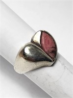 Pink Stone Heart Sterling Silver Ring Size 7 VTG