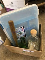 OLD BOTTLES, PLASTIC STORAGE BOX