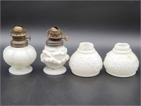 (4) Small White Glass Hurricane Lamp Bases: as is