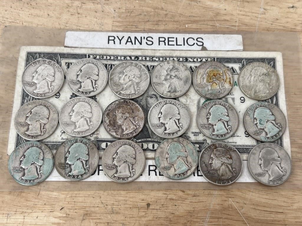 18 pre 1964 silver quarters US coins