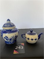 2.5" Hand Painted Teapot with Lid & 5" Lidded Dish