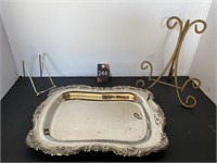 8"& 4" Easels & 9"X13" Silver Metal Serving Tray