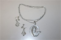 18" PURE SILVER FILIGREE NECKLACE & EARRINGS