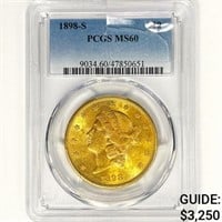 1898-S $20 Gold Double Eagle PCGS MS60