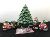 Vintage Christmas Tree, 12in Ceramic 2pc Lighted