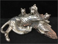 Signed LE D’Argenta Plated Silver Tiger Sculpture